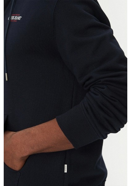 Guess Erkek Bej Pamuklu Kapüşonlu Lacivert Sweatshirt indirimleri