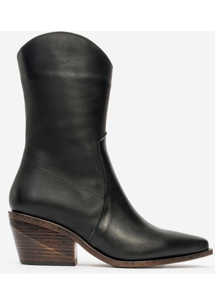 Kadın Topuklu Yandan Fermuarlı Bot Deri Dc 1564 Siyah