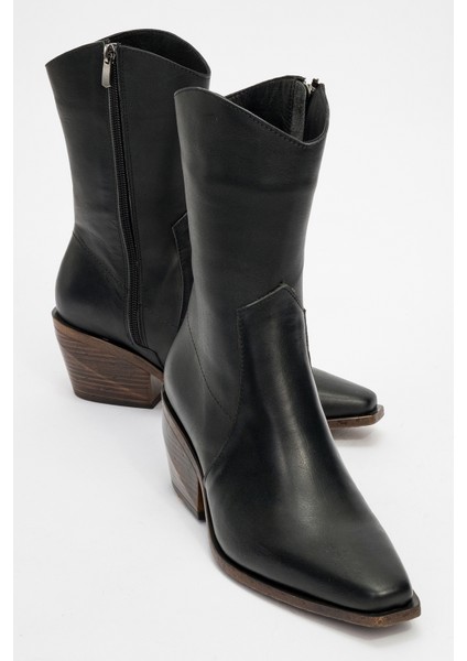 Kadın Topuklu Yandan Fermuarlı Bot Deri Dc 1564 Siyah fiyatları