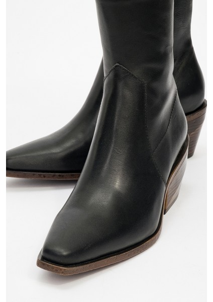 Kadın Topuklu Yandan Fermuarlı Bot Deri Dc 1564 Siyah modelleri