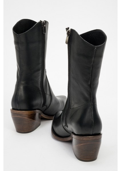 Kadın Topuklu Yandan Fermuarlı Bot Deri Dc 1564 Siyah fırsatları