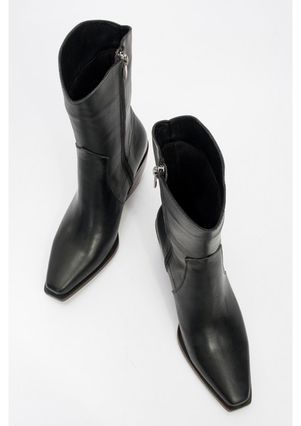 Kadın Topuklu Yandan Fermuarlı Bot Deri Dc 1564 Siyah indirimleri