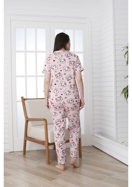 Önü Düğmeli Desenli Kısa Kol Süprem Kadın Pijama Takımı VG138