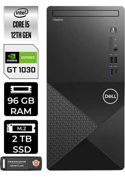 Vostro 3030 Intel Core I5 12400 96GB 2tb SSD GT1030/4GB Windows 11 Pro Masaüstü Bilgisayar & Per4 USB Bellek N6004VDT3030MTUP419