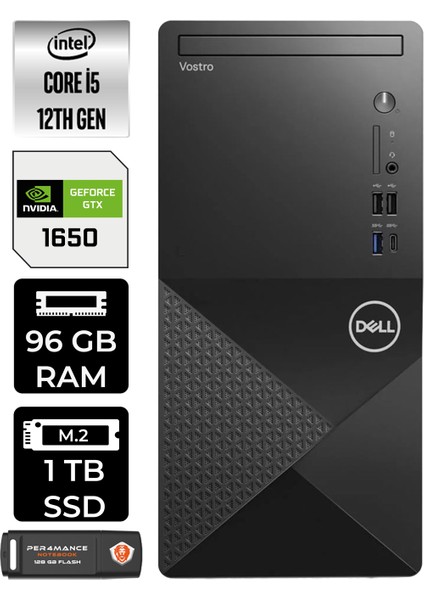 Vostro 3030 Intel Core I5 12400 96GB 1tb SSD GTX1650/4GB Windows 11 Pro Masaüstü Bilgisayar & Per4 USB Bellek N6004VDT3030MTUP418