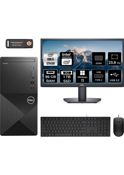 Vostro 3030 Intel Core I5 12400 96GB 1tb SSD 23.8" Fhd Monitör Windows 11 Pro Masaüstü Bilgisayar & Per4 USB Bellek N6004VDT3030MTUMNT418