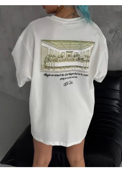 Unisex Baskılı Oversize Thirt Beyaz