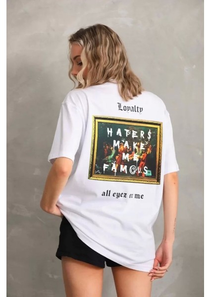 Unisex Baskılı Oversize Thirt Beyaz