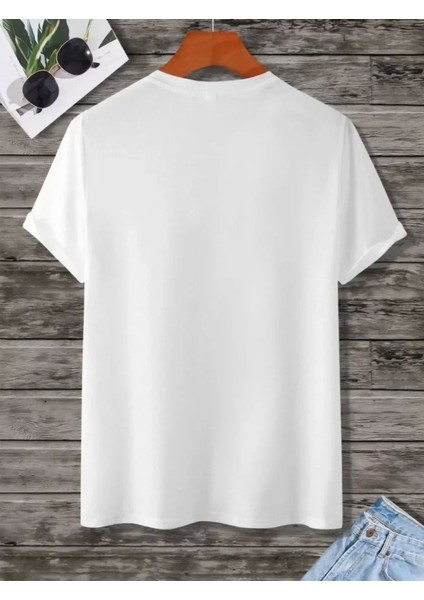 Unisex Baskılı Oversize Thirt Beyaz