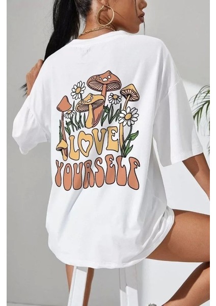 Unisex Baskılı Oversize Thirt Beyaz