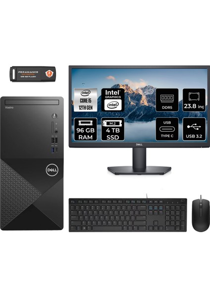 Vostro 3030 Intel Core I5 12400 96GB 4tb SSD 23.8" Fhd Monitör Fdos Masaüstü Bilgisayar & Per4 USB Bellek N6004VDT3030MTUMNT340