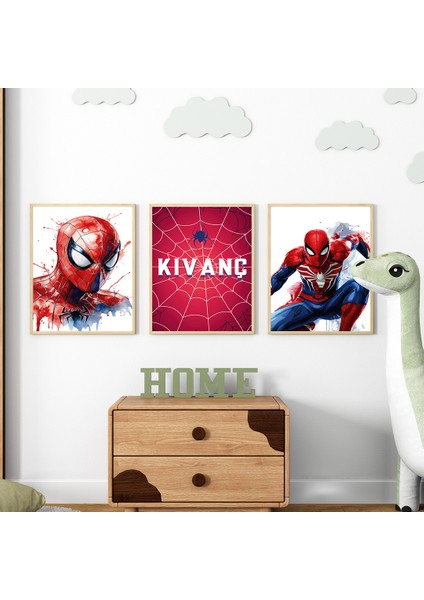 Spider Man- Örümcek Adam Temalı Çocuk Odası 3'lü Isim Tablo Seti, Çocuk Odası Tablosu