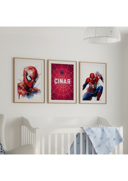 Spider Man- Örümcek Adam Temalı Çocuk Odası 3'lü Isim Tablo Seti, Çocuk Odası Tablosu