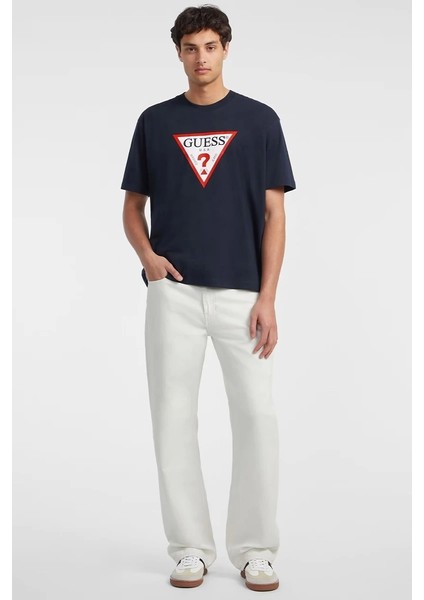 Guess Erkek Lacivert Üçgen Logolu T-Shirt