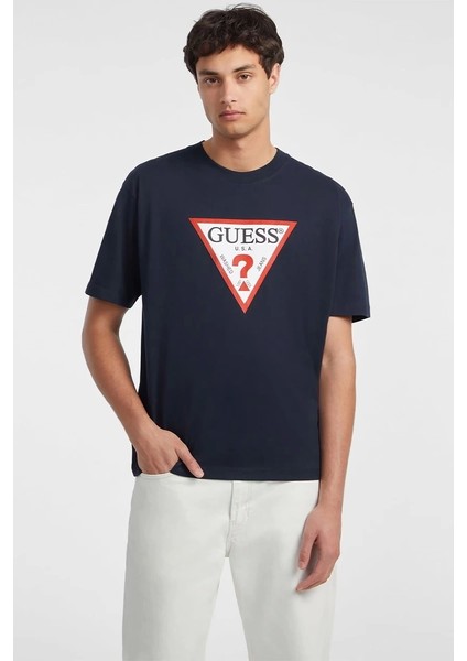 Guess Erkek Lacivert Üçgen Logolu T-Shirt fiyatları