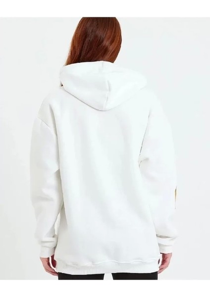 Baskılı Kapüşonlu Weatshirt Beyaz