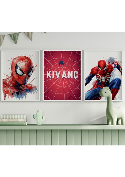 Spider Man- Örümcek Adam Temalı Çocuk Odası 3'lü Isim Tablo Seti, Çocuk Odası Tablosu