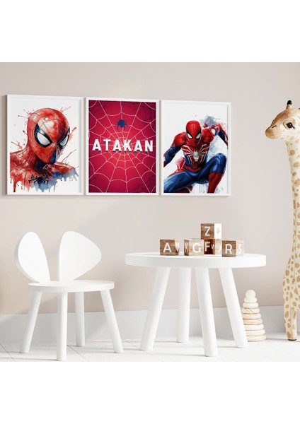 Spider Man- Örümcek Adam Temalı Çocuk Odası 3'lü Isim Tablo Seti, Çocuk Odası Tablosu