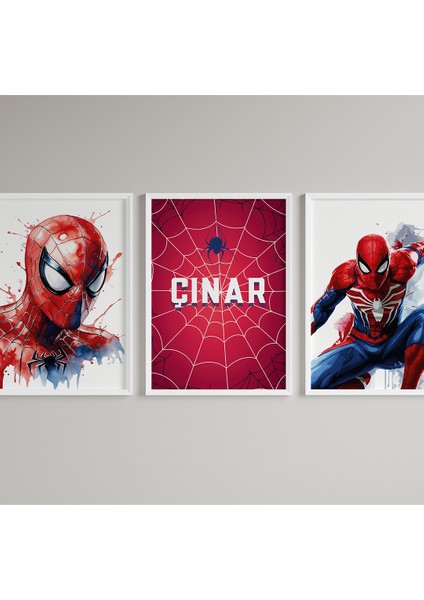 Spider Man- Örümcek Adam Temalı Çocuk Odası 3'lü Isim Tablo Seti, Çocuk Odası Tablosu