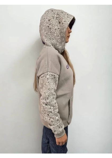 Baskılı Kapüşonlu Weatshirt Gri