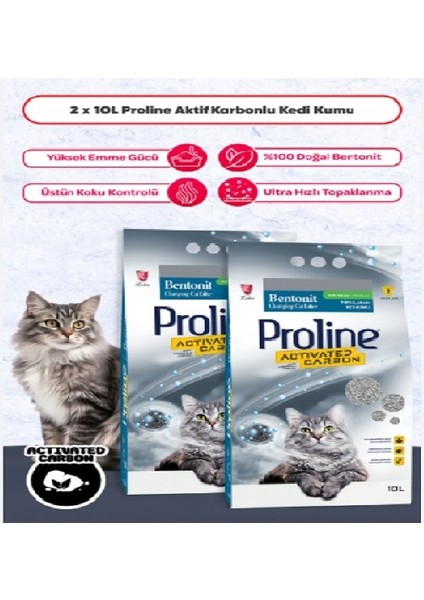Proline Aktif Karbonlu Topaklanan Kedi Kumu 10 Lt x 2 Adet