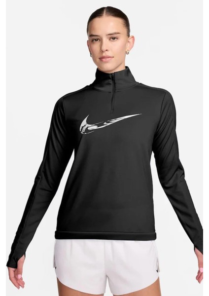 Dri-Fit Swoosh Mid Kadın Siyah Çeyrek Fermuar Kadın Spor Sweatshrit