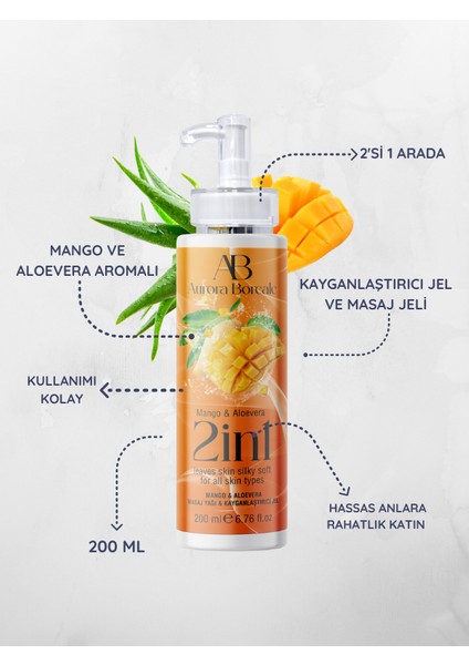 Aurora Boreale 2si1 Arada Mango ve Alovera Aromalı Masaj Yağı & Kayganlaştırıc Jel 200ML fiyatları