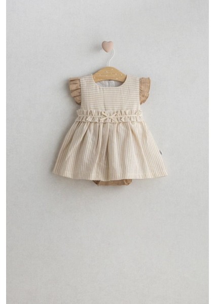 Kız Bebek Spanish Style Bady’li Elbise Kahverengi Renk - Fırfırlı ve Çizgili Tasarım