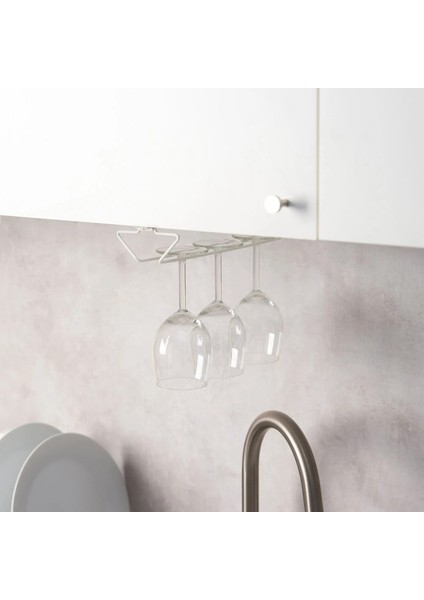 3 Adet Kadeh Askısı Derinlik 32 cm Ikea 3'lü Set Rafa Takılabilen Metal Askı Beyaz Kadehlik