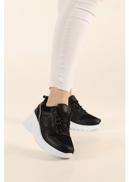Kadın Gizli Topuk 7 cm Yazlık Fileli Sim Detaylı Hafif Rahat Taban Sneaker Spor Ayakkabı