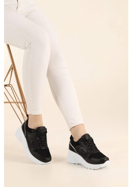 Kadın Gizli Topuk 7 cm Yazlık Fileli Sim Detaylı Hafif Rahat Taban Sneaker Spor Ayakkabı