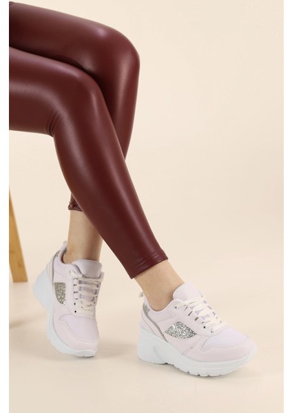 Kadın Gizli Topuk 7 cm Yazlık Fileli Sim Detaylı Hafif Rahat Taban Sneaker Spor Ayakkabı