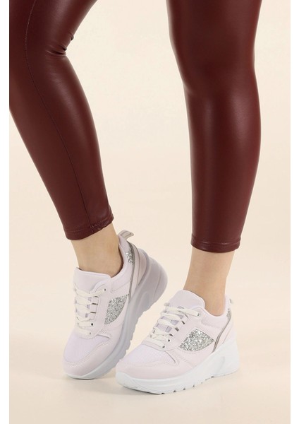 Kadın Gizli Topuk 7 cm Yazlık Fileli Sim Detaylı Hafif Rahat Taban Sneaker Spor Ayakkabı