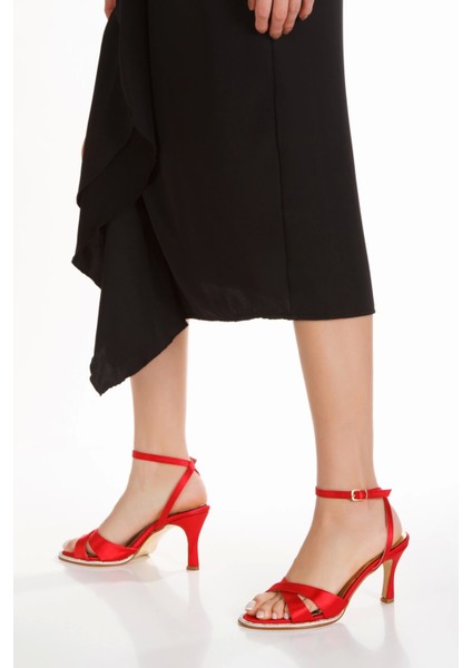 Kadın Kırmızı Saten Taşlı Biyeli Abiye Ayakkabı fiyatları