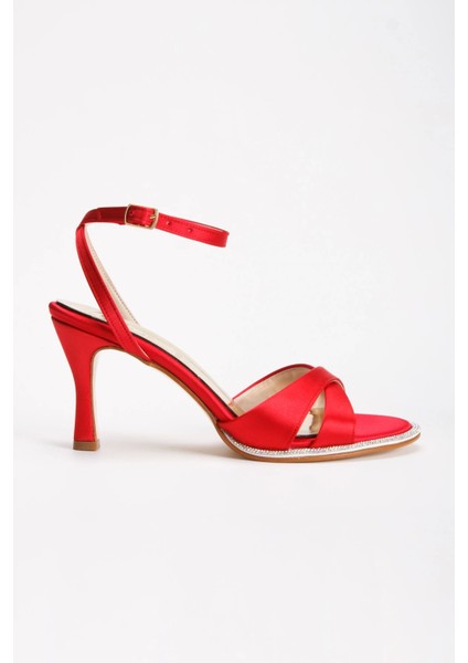 Kadın Kırmızı Saten Taşlı Biyeli Abiye Ayakkabı fırsatları