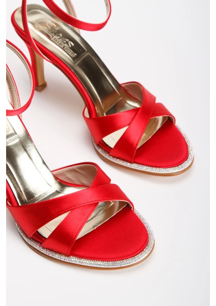 Kadın Kırmızı Saten Taşlı Biyeli Abiye Ayakkabı indirimleri