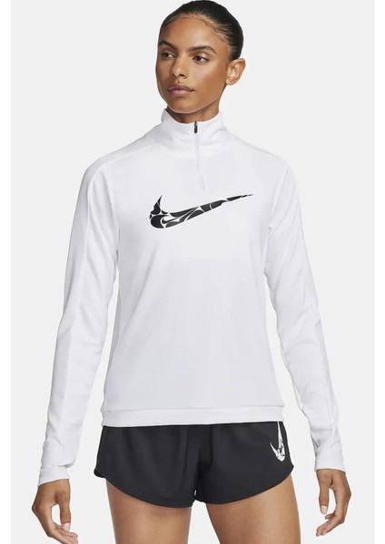 Dri-Fit Swoosh Mid Kadın Beyaz Çeyrek Fermuar Kadın Spor Sweatshrit