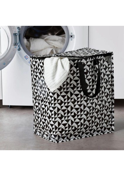Çamaşır Çantası 40X25X47 cm Taşıma Çantası Giysi Taşıma Çamaşır Sepeti Siyah-Beyaz Hacim: 47 lt
