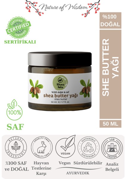 Katı Shea Butter Yağı Soğuk Sıkım Saf ve Doğal Vegan Kavanoz 50 ml