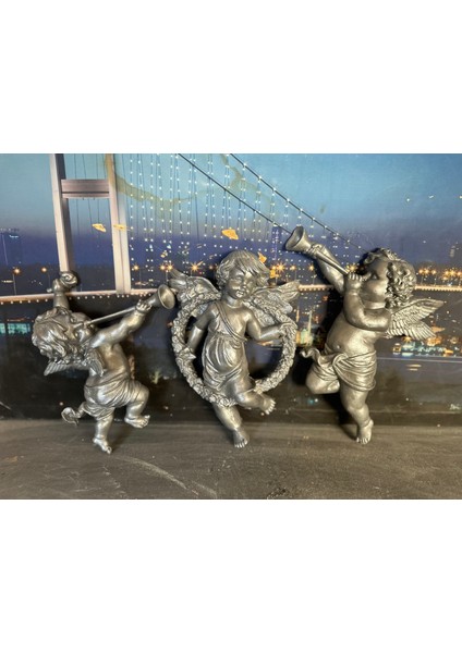 Melek Biblo 3 Lü Duvar Süsü Gümüş 25 cm