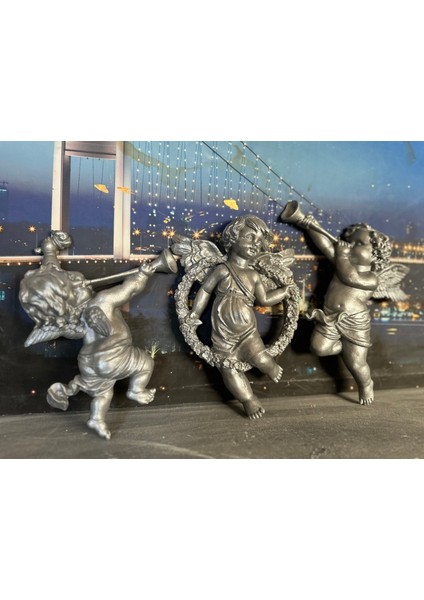 Melek Biblo 3 Lü Duvar Süsü Gümüş 25 cm fiyatları