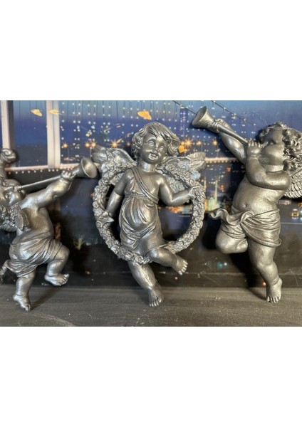 Melek Biblo 3 Lü Duvar Süsü Gümüş 25 cm modelleri