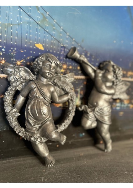 Melek Biblo 3 Lü Duvar Süsü Gümüş 25 cm fırsatları