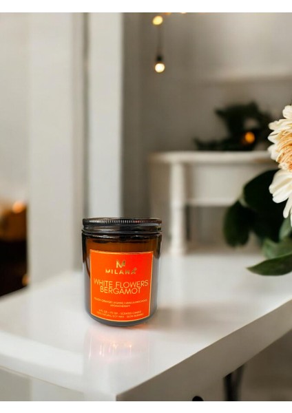 Kavanoz Kokulu Mum Beyaz Çiçekler Bergamot 170 gr