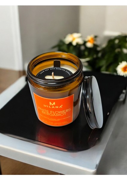 Kavanoz Kokulu Mum Beyaz Çiçekler Bergamot 170 gr