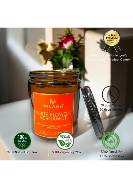 Kavanoz Kokulu Mum Beyaz Çiçekler Bergamot 170 gr