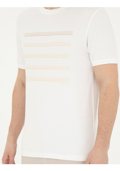 Erkek Ekru Slim Fit Tişört 50280990-VR019