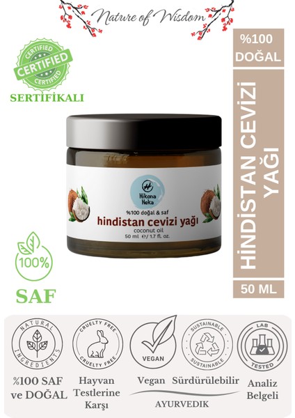 Katı Hindistan Cevizi Yağı Soğuk Sıkım Saf ve Doğal Vegan Kavanoz 50 ml