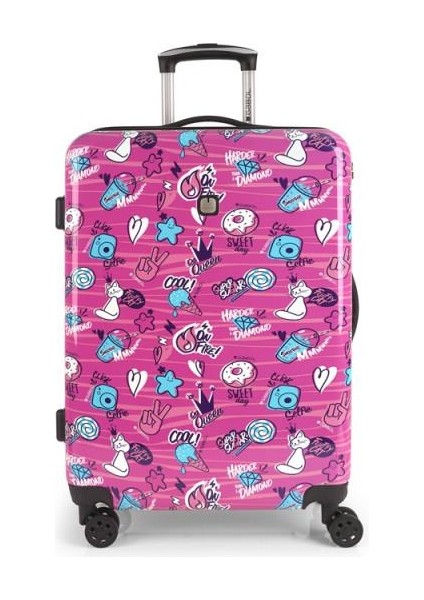 Trolley Valiz Orta Boy Sticker Pembe GB.234146