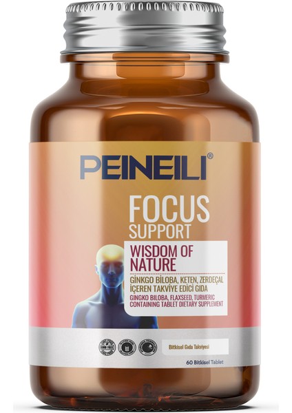 Focus Support Ginko Biloba Keten Zerdeçal Içeren Gıda Takviyesi 60 Bitkisel Tablet